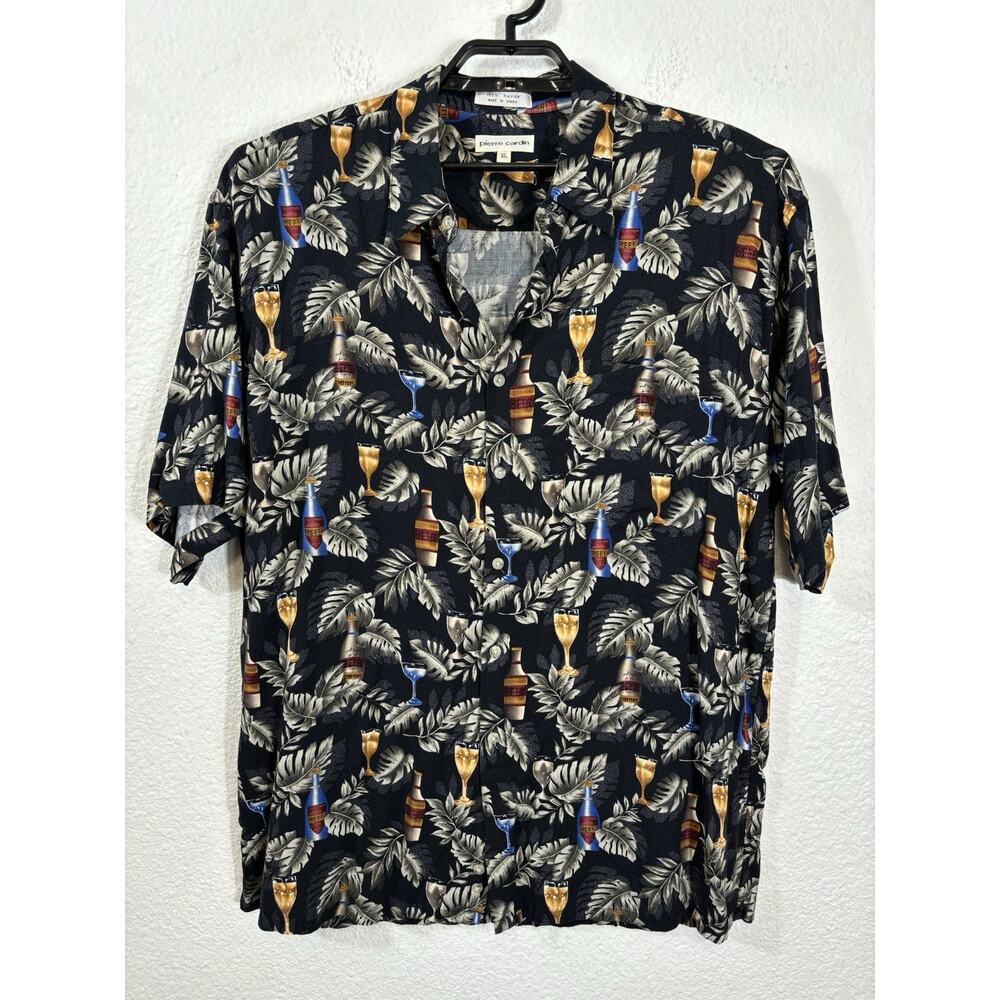 Pierre Cardin Shirt Size XL Rayon Multicolor Drinks Floral Hawaiian Short Sleeve